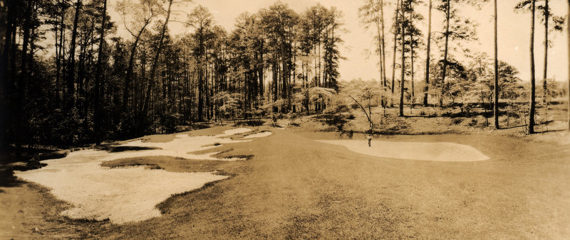 The original tenth green, on the right. The current green is well beyond it and to the left.